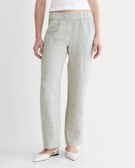 The Linen Easy Pant | Oil Green / White