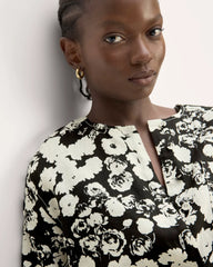 The Popover Shirt in Linen | Black / Bone Floral