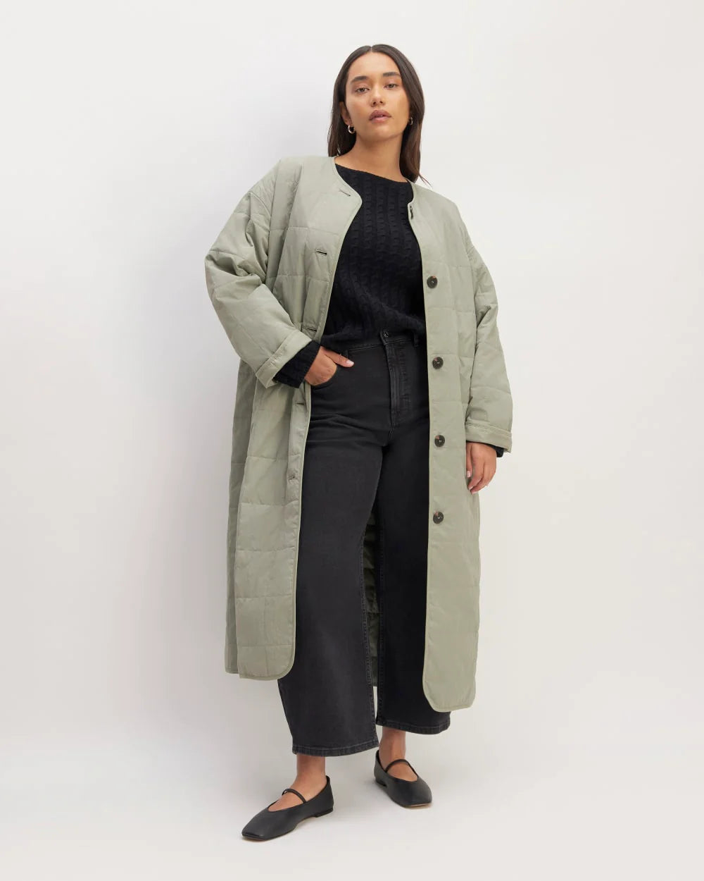 The ReNew Quilted Long Liner | Sage Green