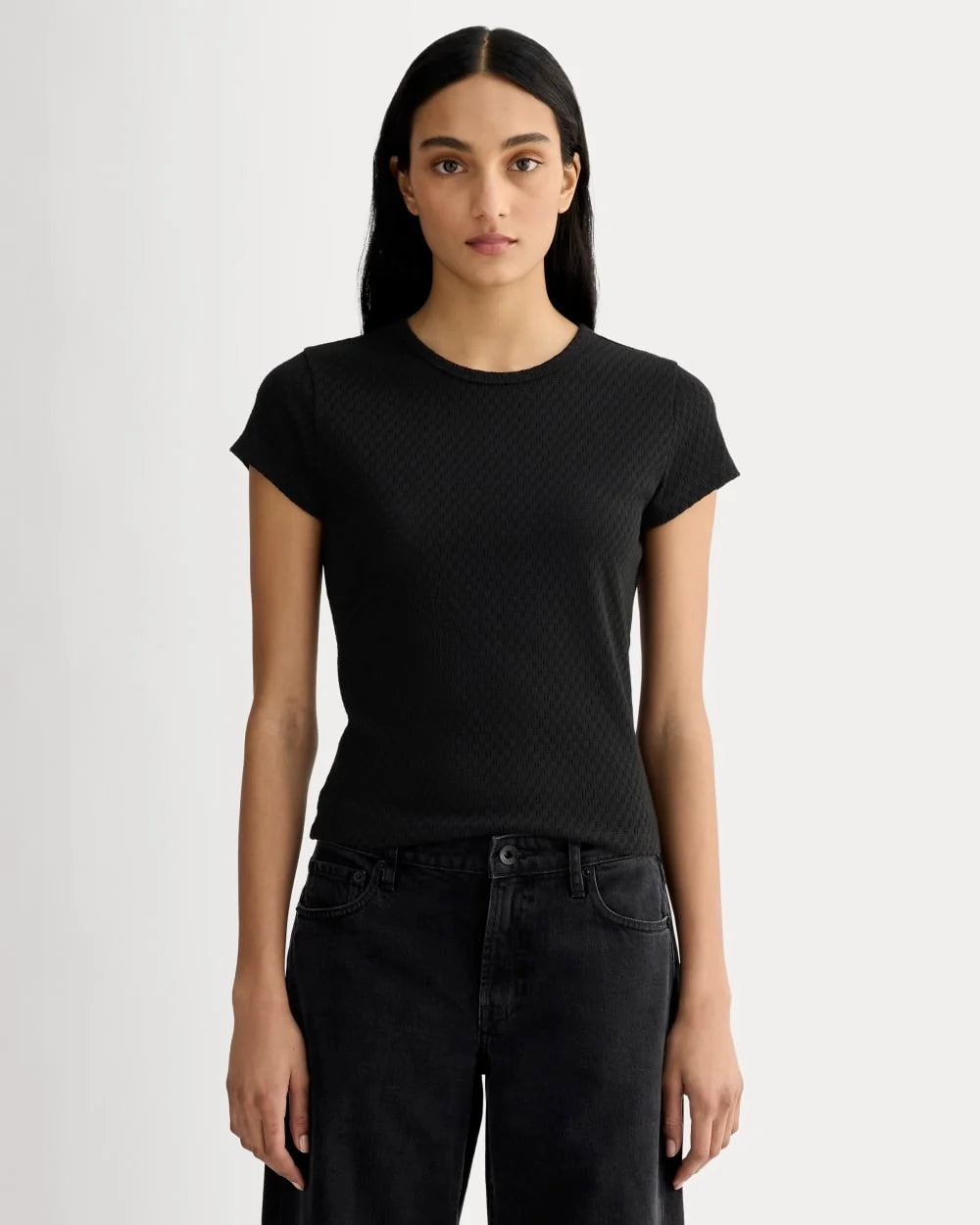 The Pointelle Short-Sleeve Tee | Black