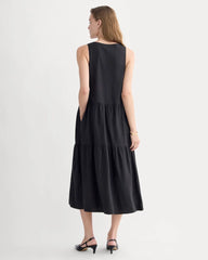 The Tiered Dress in Stretch Linen | Black