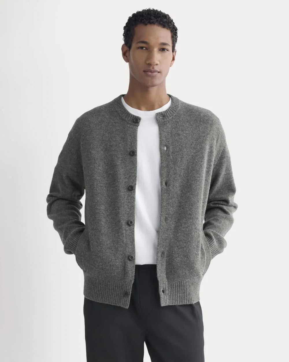 Luxe Merino Crew Cardigan | Heathered Charcoal
