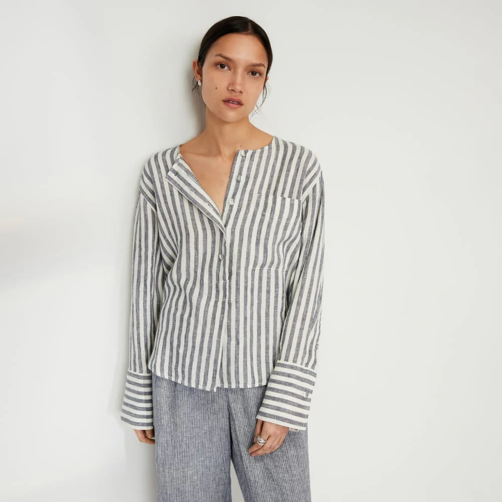 The Linen Popover Shirt | Bone/Navy