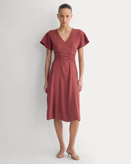 Cinched Dress in Stretch Linen | Henna Red