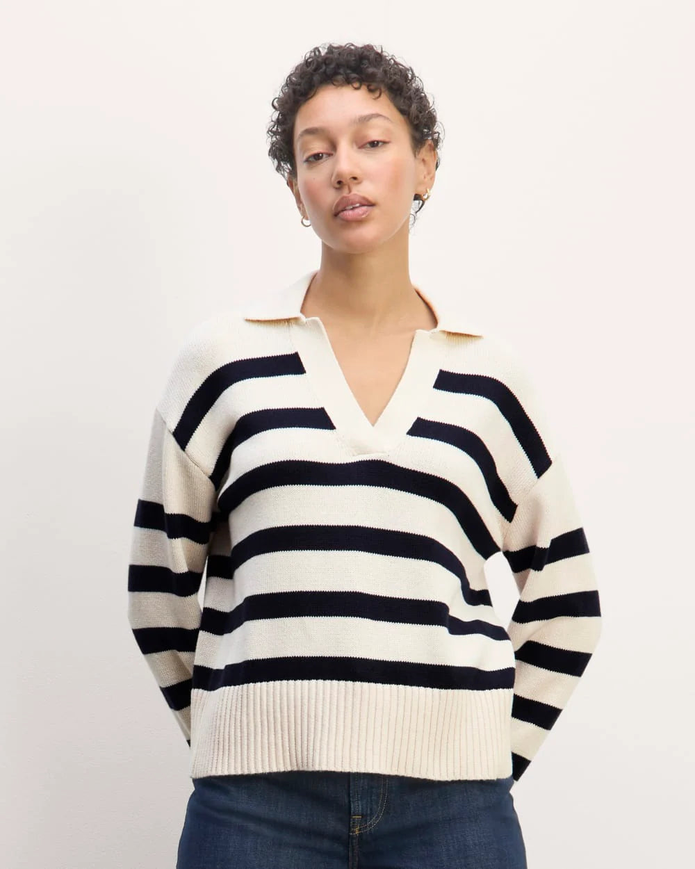 The Boxy Polo in Everyday Cotton | Canvas / Navy