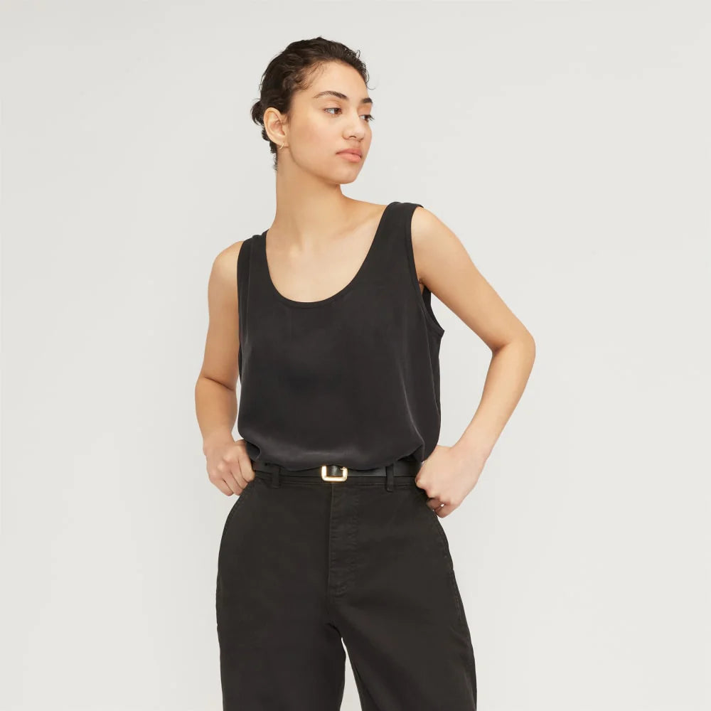 The Scoop Tank in Washable Silk | Black
