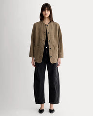The Long Denim Barrel Jacket | Garment-Dyed Chocolate