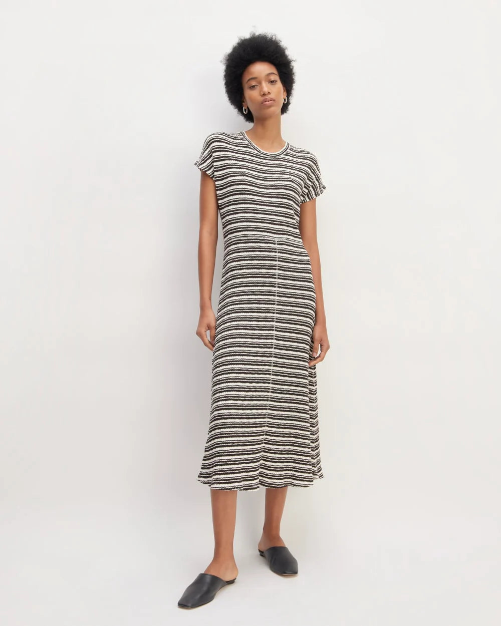 The Rib-Knit Cap-Sleeve Midi Dress | Bone / Black