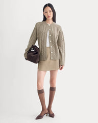 Cable Cardigan in Extrafine Luxe Merino | Heather Soft Taupe