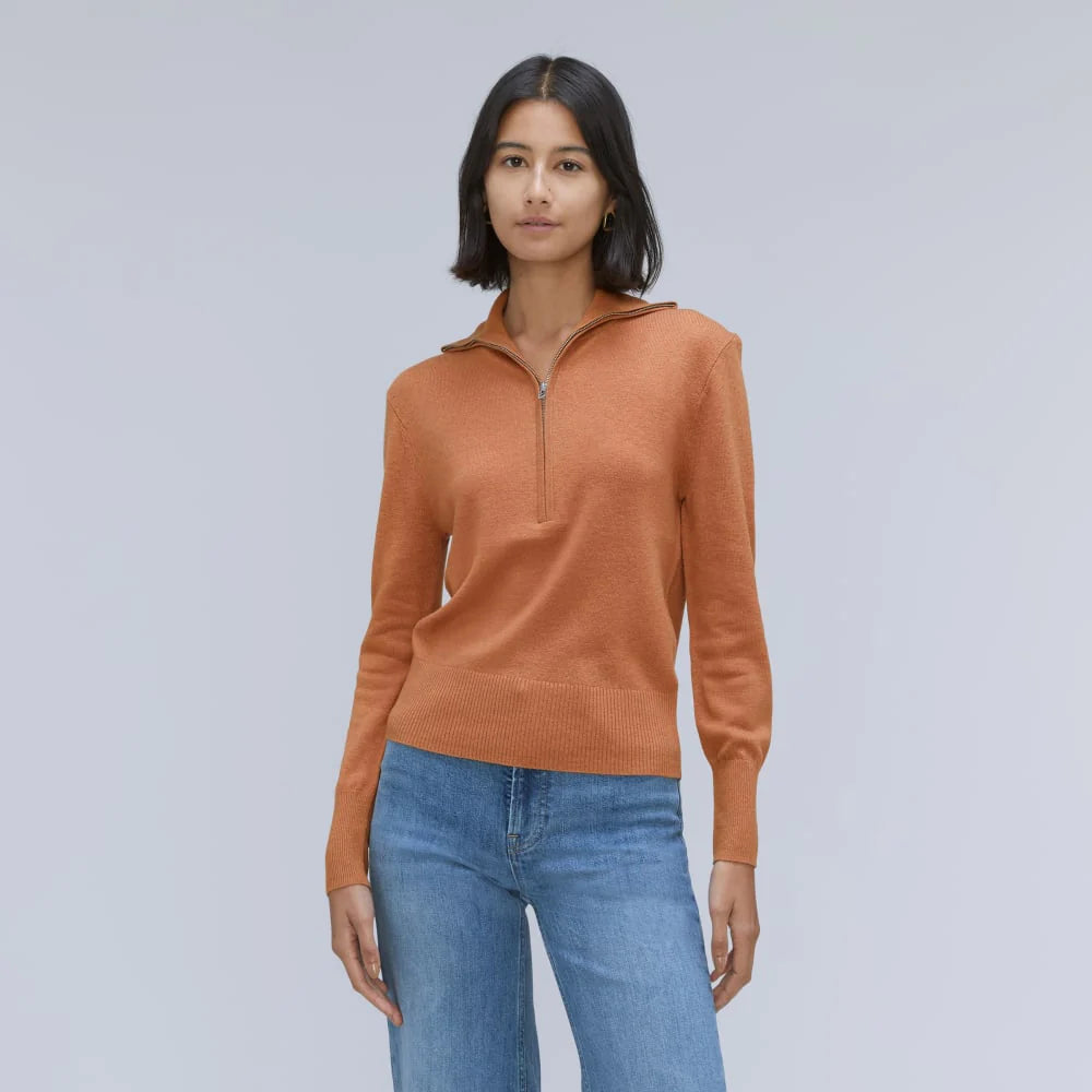 The Luxe Merino Half-Zip Sweater | Tawny Brown