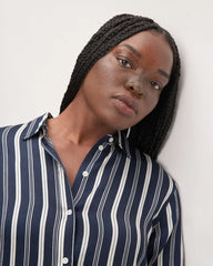 The Satin Relaxed Shirt |  Navy / Bone