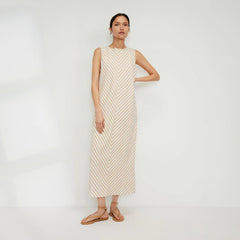 The Linen Bias Cut Dress | Bone / Caramel