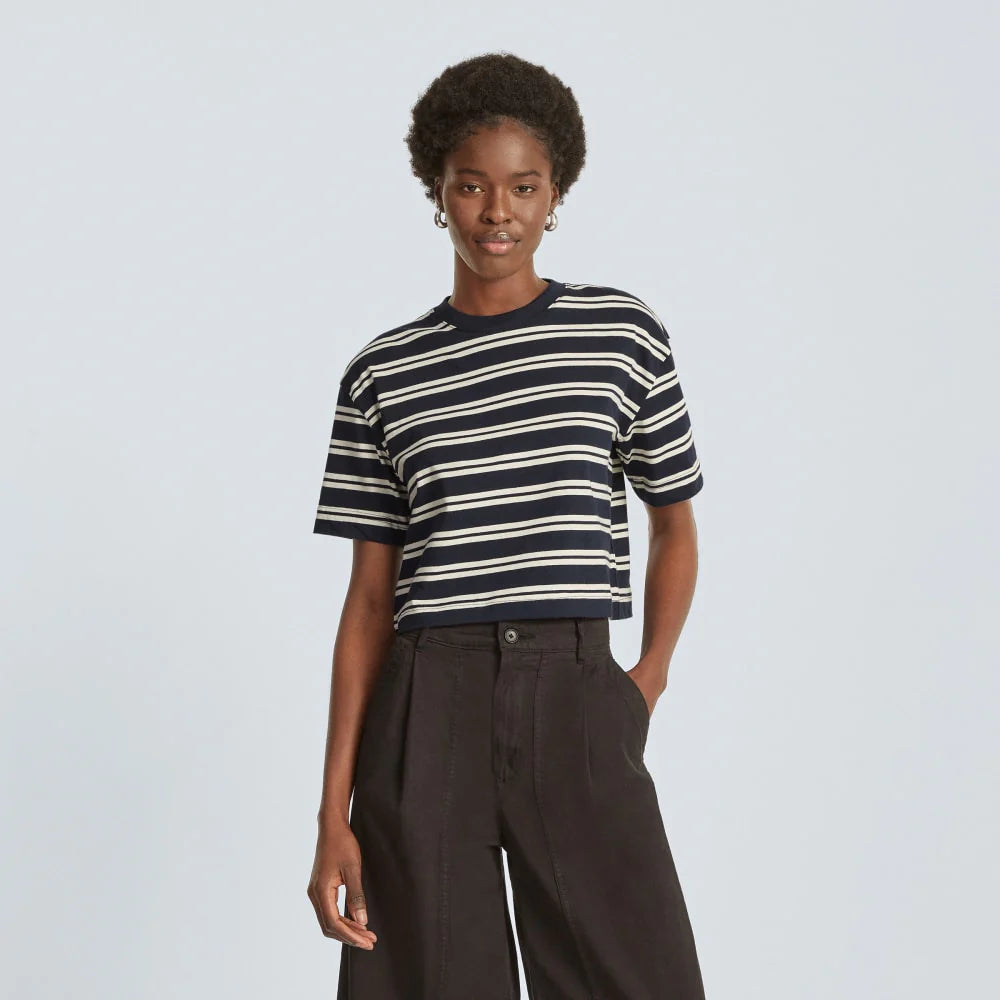 The Organic Cotton Cropped Tee | Navy / Tan