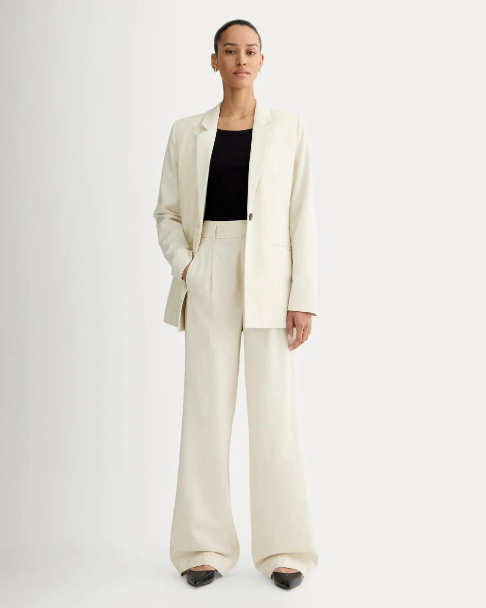 The Draper Pleated Pant in Buttersmooth | Heathered Oat | 30" Inseam