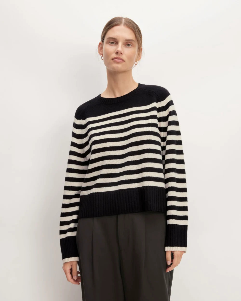 The Boxy Crew in Cashmere | Black / Bone