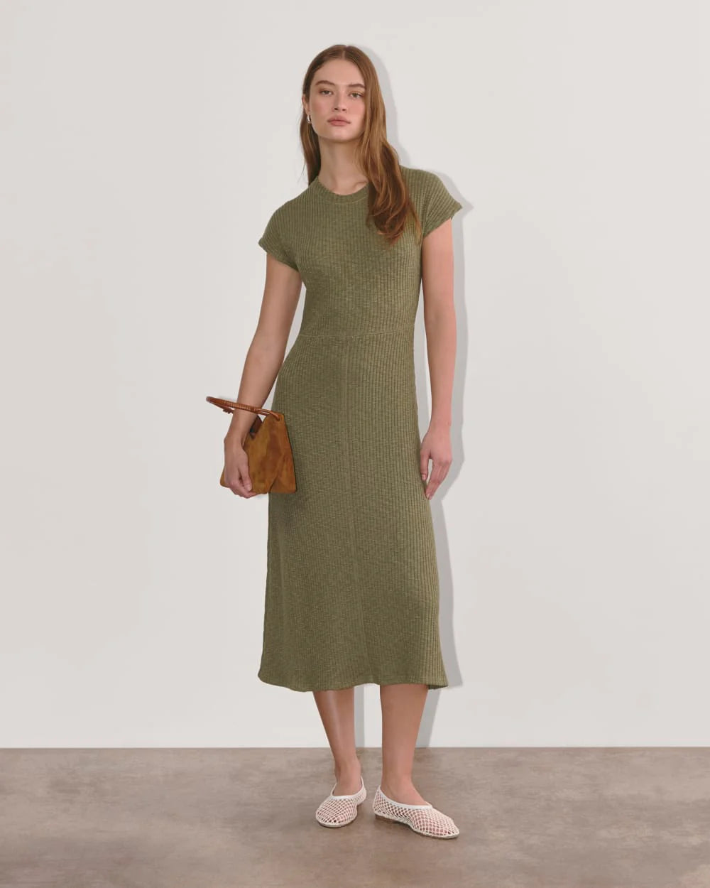 The Rib-Knit Cap-Sleeve Midi Dress | Kalamata