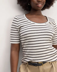 The Vintage Rib Scoop-Neck Top | Bone / Black