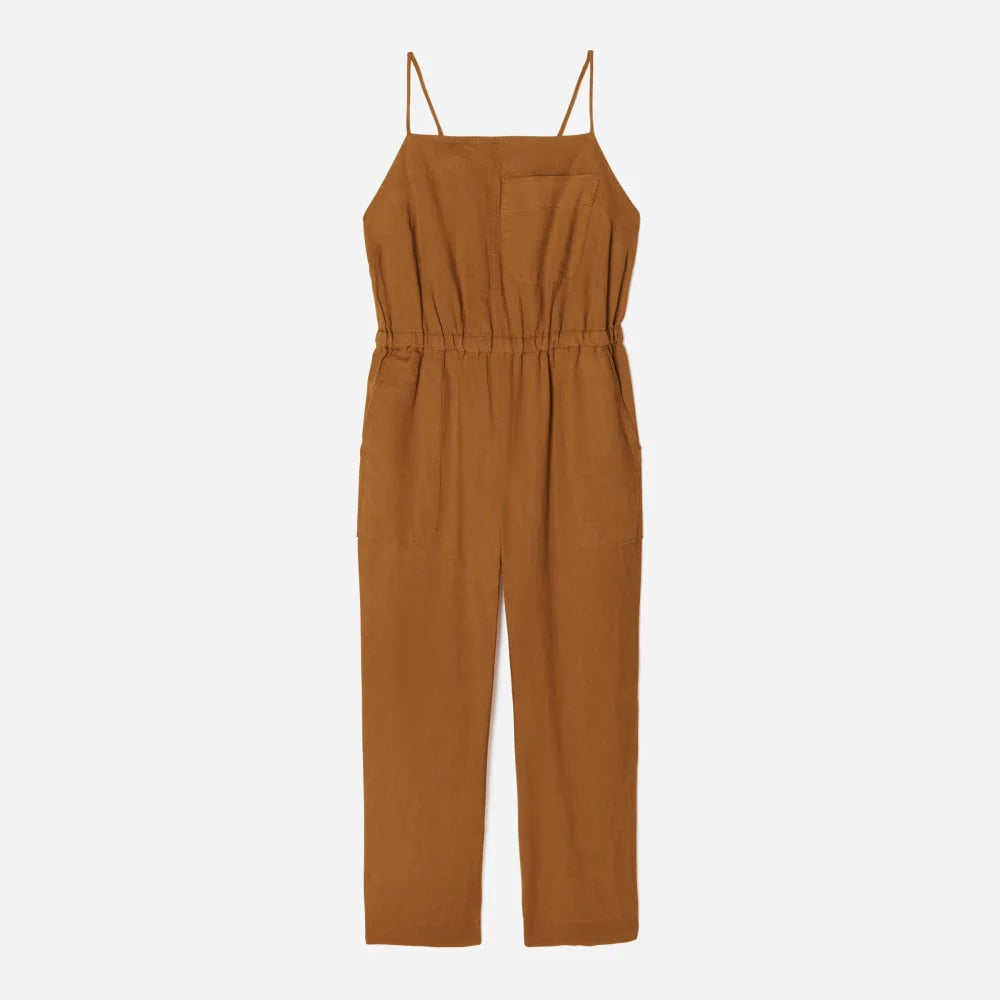 The Linen Shoestring Jumpsuit | Tawny Brown