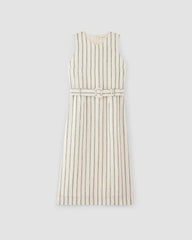 The Linen Belted Midi Dress | Bone/Navy