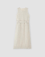 The Linen Belted Midi Dress | Bone/Navy