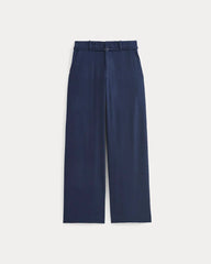Wide-Leg Belted Pant in Stretch Linen | Navy | Regular
