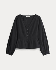 Balloon Sleeve Top in Cotton Silk | Black