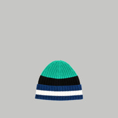 The Cashmere Beanie | Bright Navy Multi Stripe
