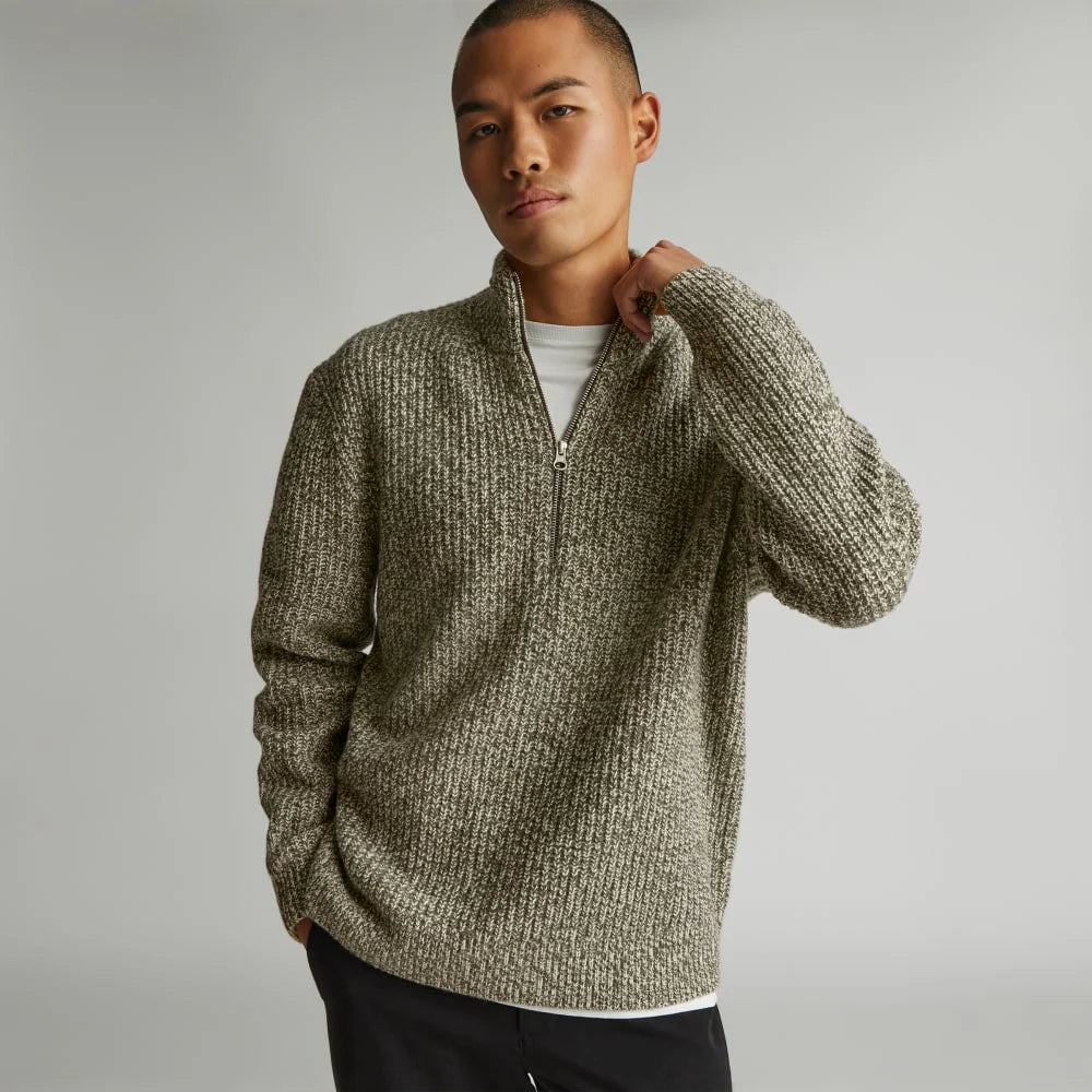 The Felted Merino Half-Zip Sweater | Seafoam Green / Kambaba Twist