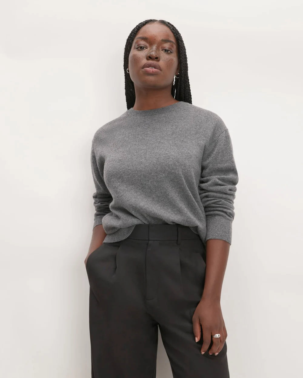 The Classic Crew in Cashmere | Heather Charcoal