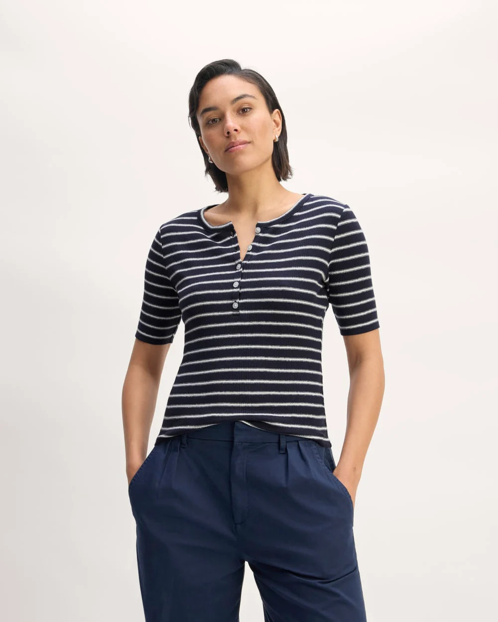 The Vintage Rib Henley | Navy / Bone