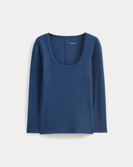 Luxe Rib Deep U-Neck Top | Estate Blue