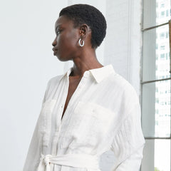 The City Stripe Draped Shirt Dress | Bone