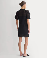 Mesh-Knit Short-Sleeve Dress | Black