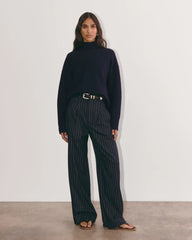 The Honeycomb Funnel Neck in Wool Cashmere | Navy