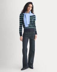Cashmere Slim Crew Sweater | Hunter Green/Open Air Blue