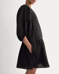 The Gauze Puff-Sleeve Mini Dress | Black