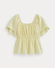 The Flutter-Sleeve Top in Stretch Linen | Light Yellow