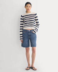 Open Knit Long-Sleeve Crew in Everyday Cotton | Canvas / Navy