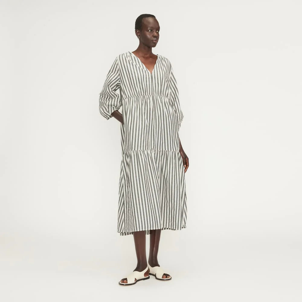 The Poplin Tiered Dress | Bone / Black