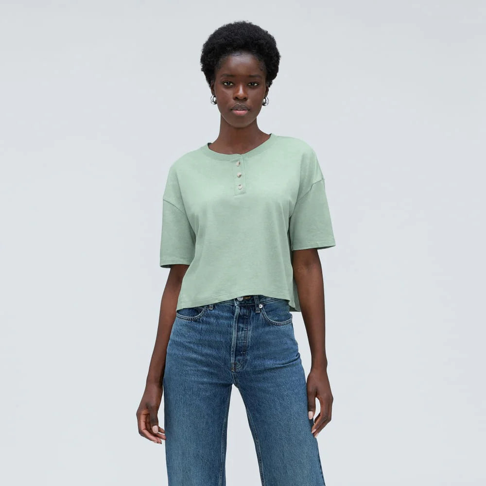 The Vintage Henley Hemp Tee | White Sage