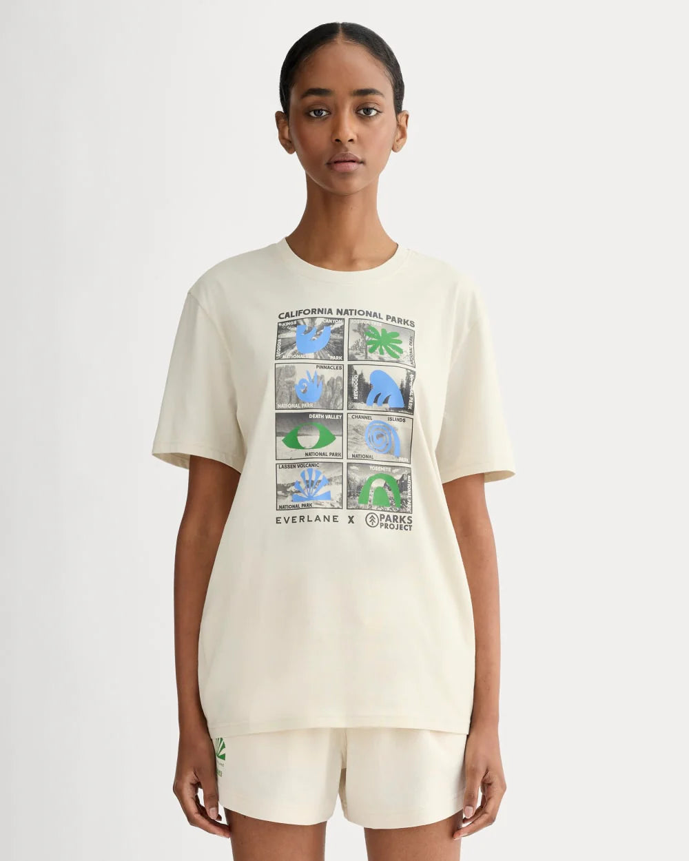 The Everlane x Parks Project Essential Organic Crew | Forged Iron / Birch / Granada Sky Blue / Green