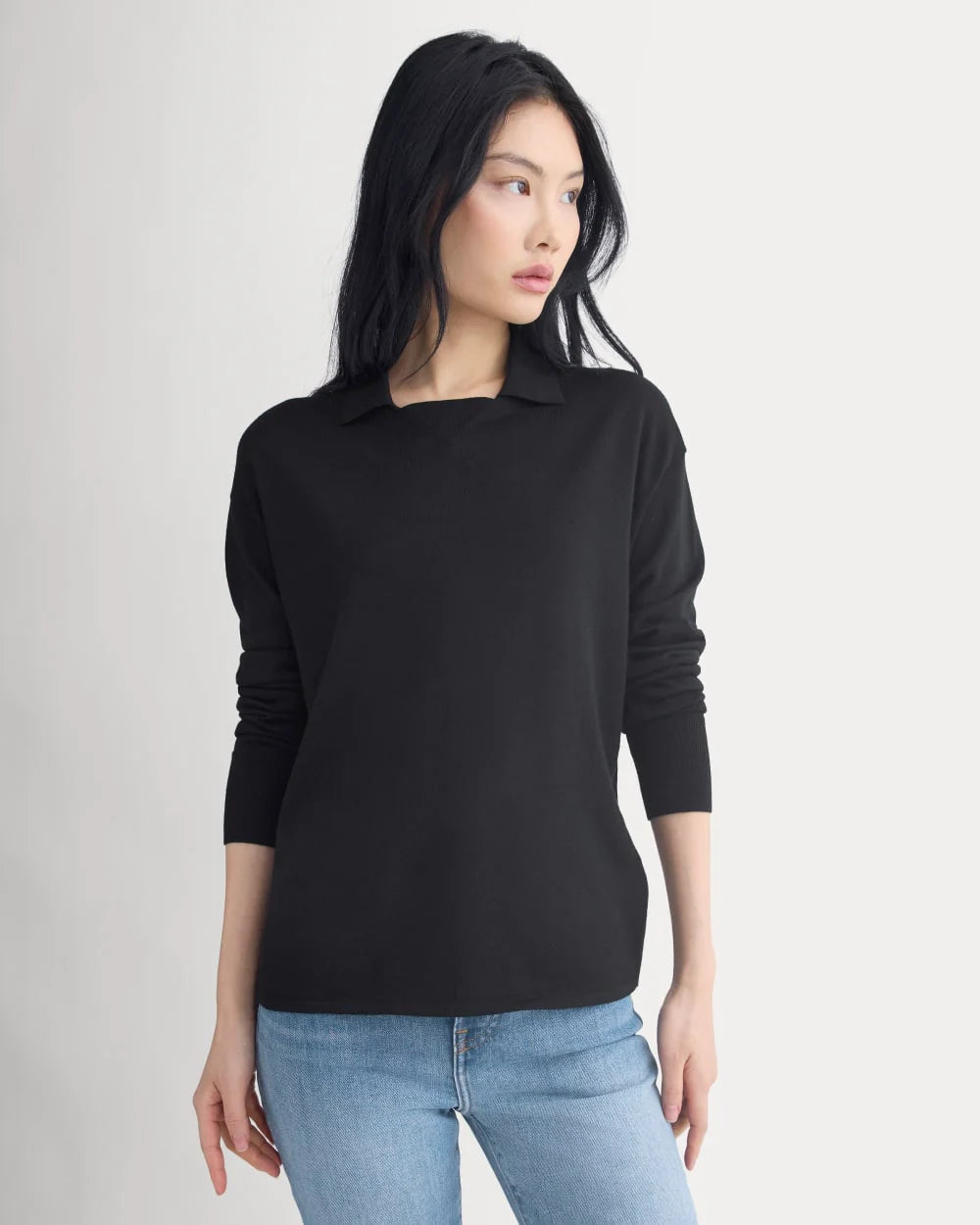 Oversized Polo in Ultrafine Merino | Black