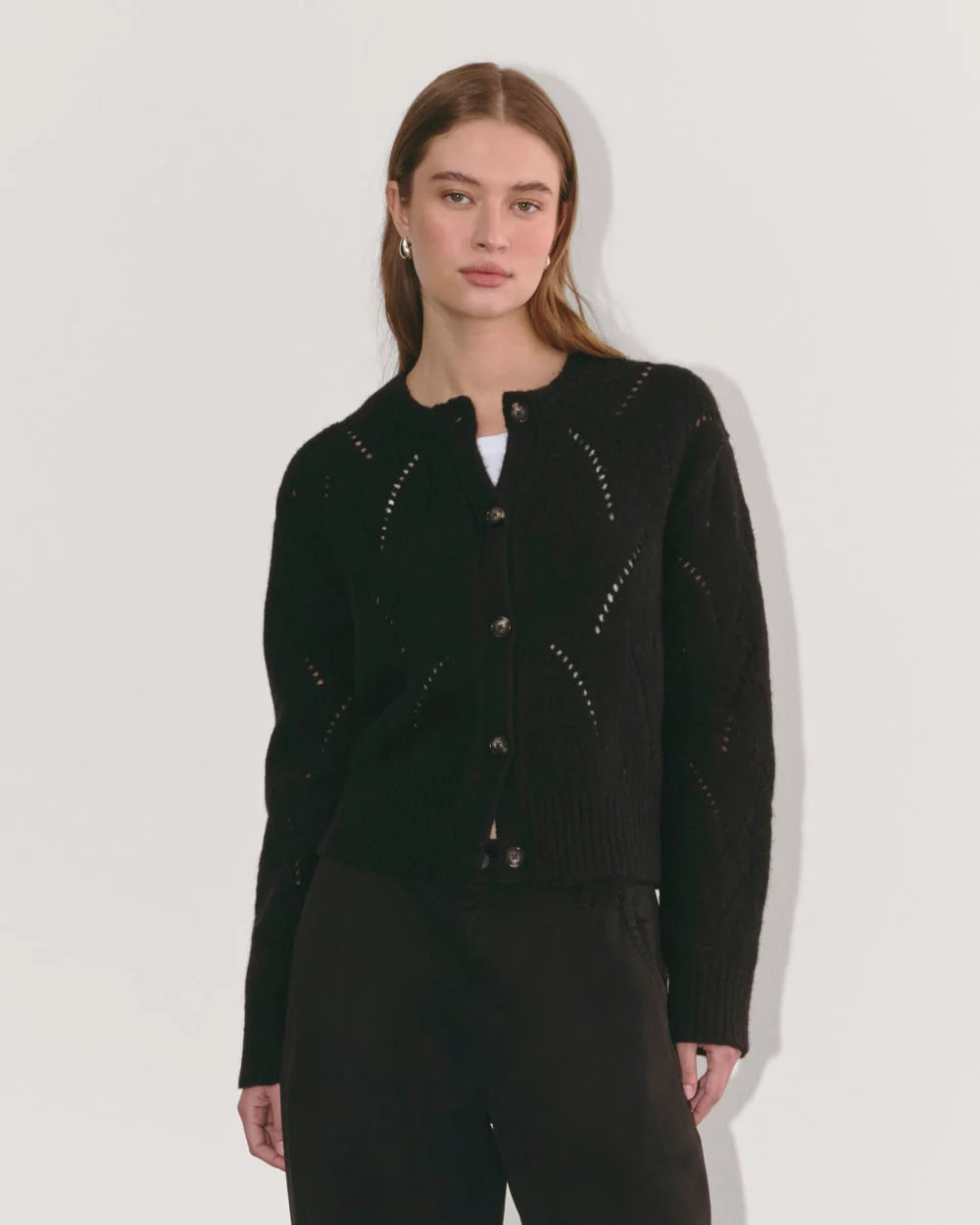 The Pointelle Cardigan in Cloud | Black