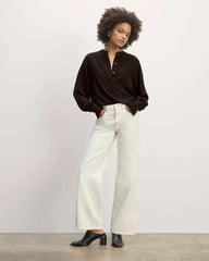 The Henley Shirt in Washable Silk | Black