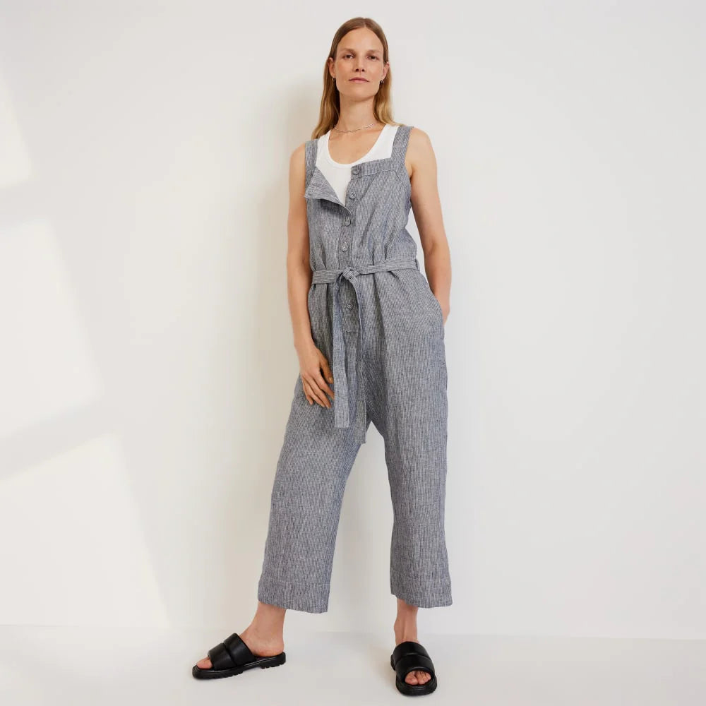 The Linen Jumpsuit | Canvas Tan / Navy