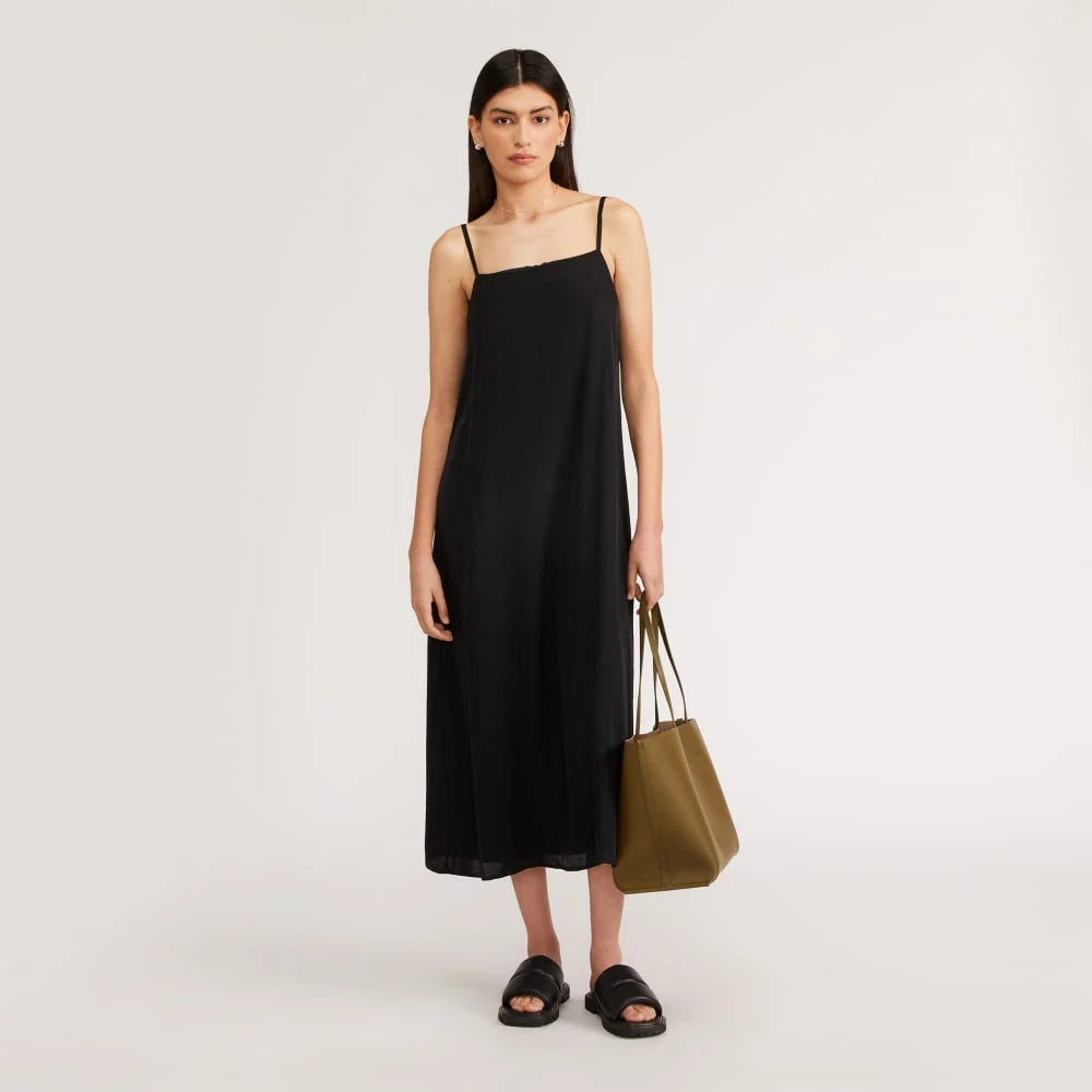 The Satin Square-Neck Slip Dress | Black