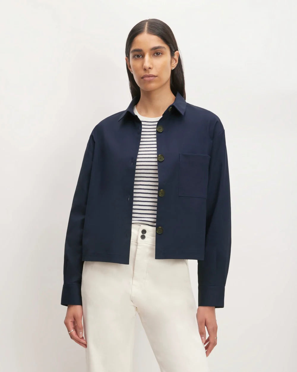 The Structured Cotton Cropped Shirt | Navy