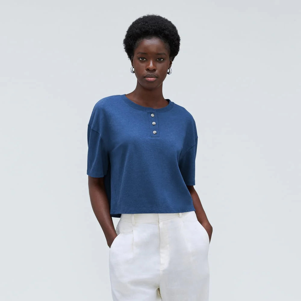 The Vintage Henley Hemp Tee | Deep Blue