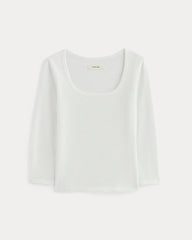 The Pointelle Scoop-Neck Top | White