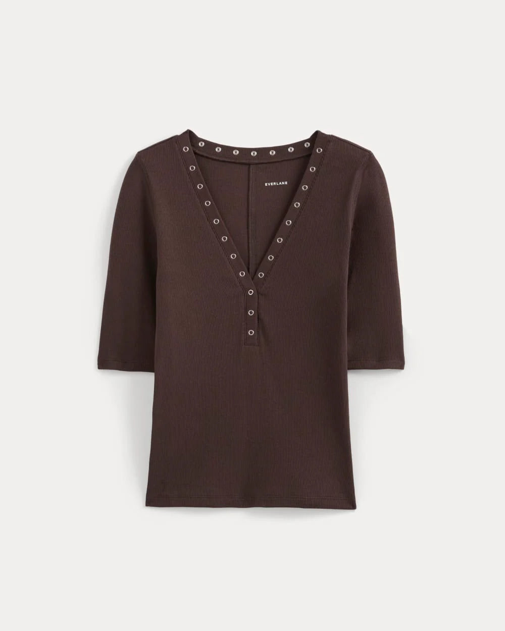 Luxe Rib V-Neck Henley | Coffee Bean